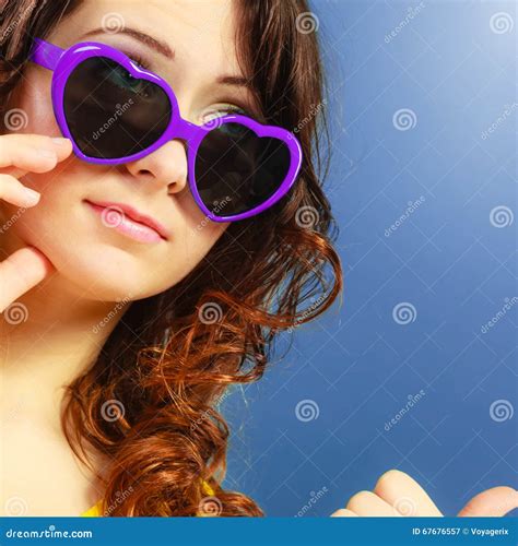 Girl In Violet Sunglasses Portrait Stock Image Image Of Protection