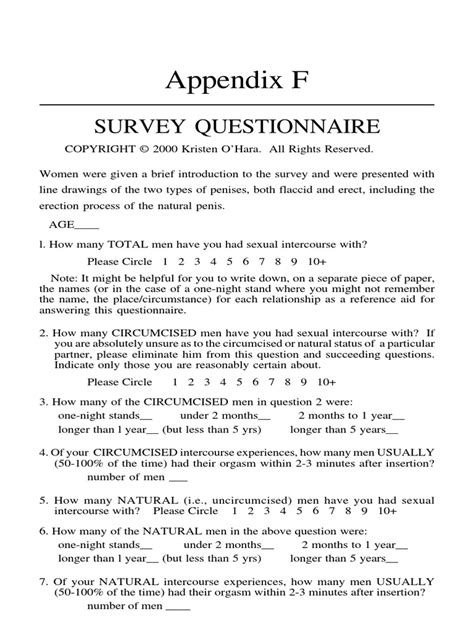 Appendix F Survey Questionnaire 47 Questions Sexual Intercourse Orgasm