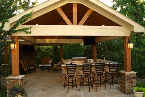 Freestanding Patio Cover With Kitchen And Fireplace In The Woodlands