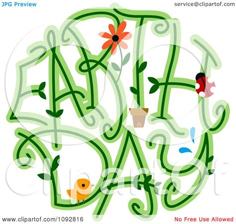 Clipart Earth Day Spelled With Vines A Bird Flower And Ladybug Royalty Free Vector