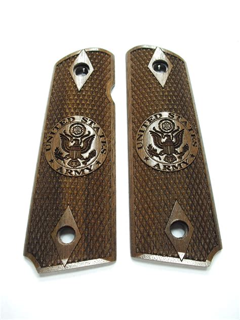 Us Army Walnut 1911 Grips Full Size Checkered Engraved Etsy