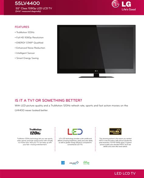 Lg 55lv4400 User Manual Specification Tv Spec Sheet