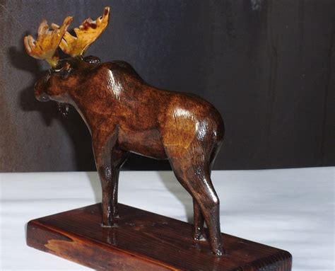 Wood Carvings Woodcarving Young Bull Moose Hand Carved Wildlife This