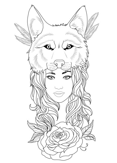 Beautiful Young Woman In Wolf Hat Tattoo Design By Chronokhalil