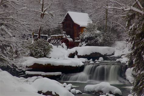 Country Snow Scenes Scenic Country Wv Gristmill Waterfall