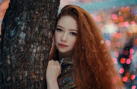 X Redhead Girl Long Hair Woman Model Blue Eyes Face