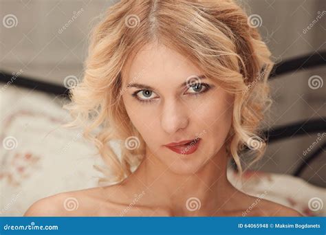Sensual Blonde Woman Posing Naked Or Nude In Bed Stock Photo Image Of