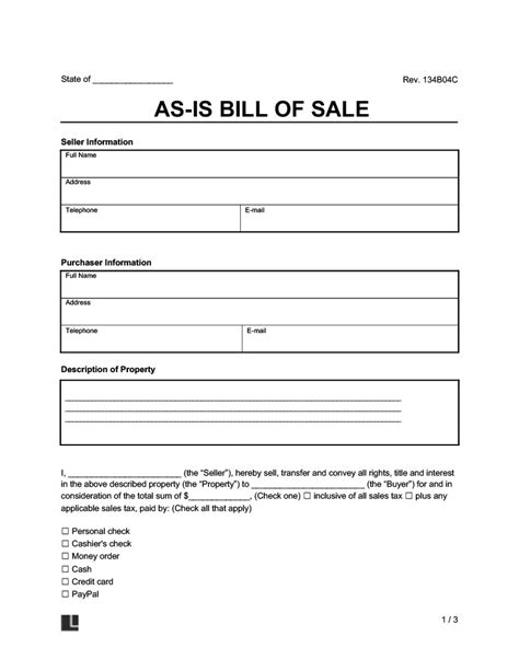 Free As Is No Warranty Bill Of Sale Template Pdf And Word