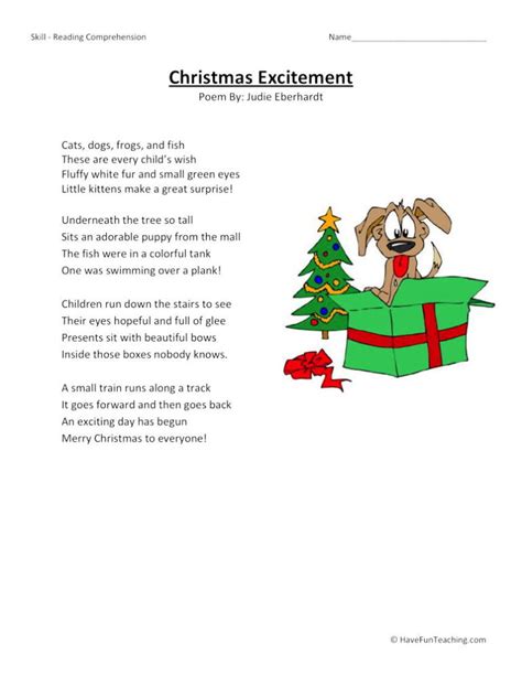 Christmas Excitement Reading Comprehension Worksheet Have Fun Teaching