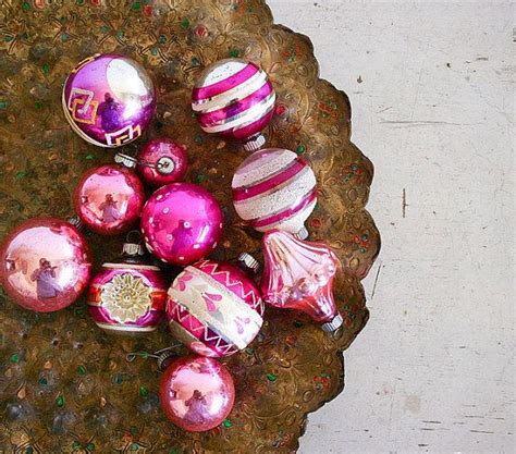 Vintage Christmas Ornaments Pink Mercury Glass Mixed Lot Etsy