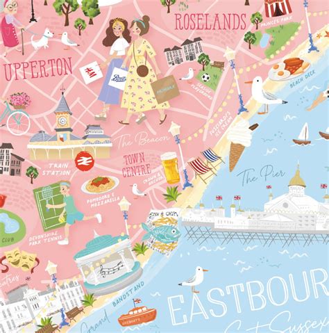 Illustrated Map Of Eastbourne East Sussex Etsy