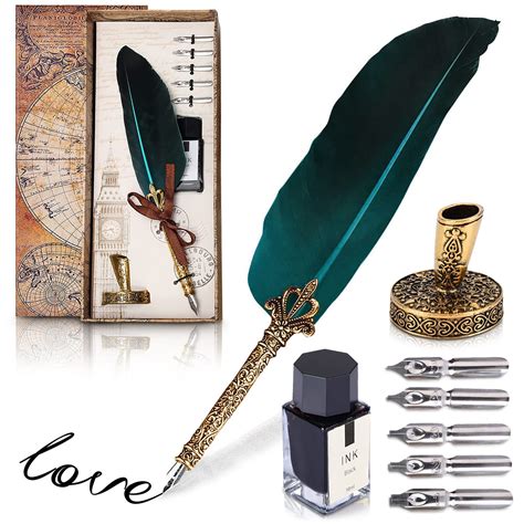 Buy Feather Quill Pen And Ink Set Calligraphy Pen Dip Set With