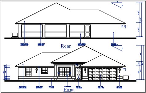 Bungalow Plan Front And Rear Elevation View Of Bungalow Dwg File Cadbull