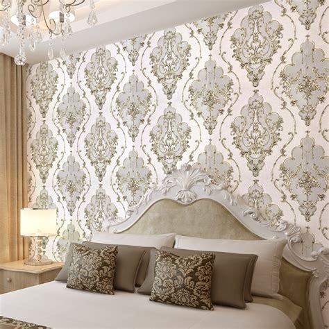 Buy Gold Grey White Textured Luxury Damask Wallpaper
