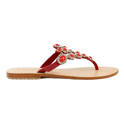 Mystique 4998 Jeweled Flat Sandals Red Womens Shoplifestyle