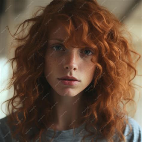 Premium Ai Image A Woman With Red Curly Hair And Blue Eyes