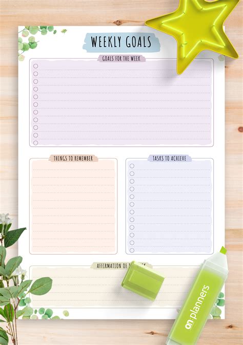 Download Printable Weekly Goals - Floral Style PDF