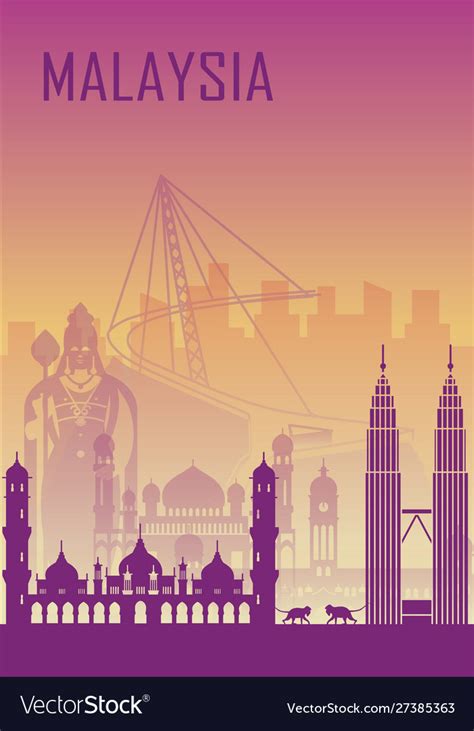 Travel Background With Landmarks Malaysia Vector Image