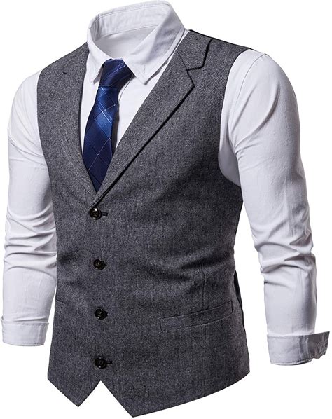 Sttlzmc Mens Casual Dress Vests 4 Button Tailored Collar Tweed Suit