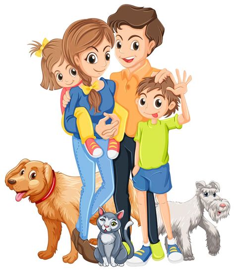 Familia Con Dos Hijos Y Mascotas 444704 Vector En Vecteezy