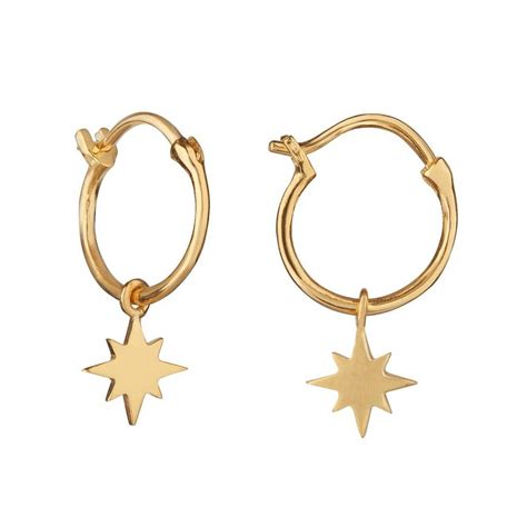 14k Gold Vermeil Star Charm Hoops By Carrie Elizabeth Jewellery