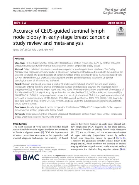 Pdf Accuracy Of Ceus Guided Sentinel Lymph Node Biopsy In Early Stage