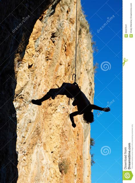 Climber Hanging On Rope Stock Image Image Of Climbing 66507641