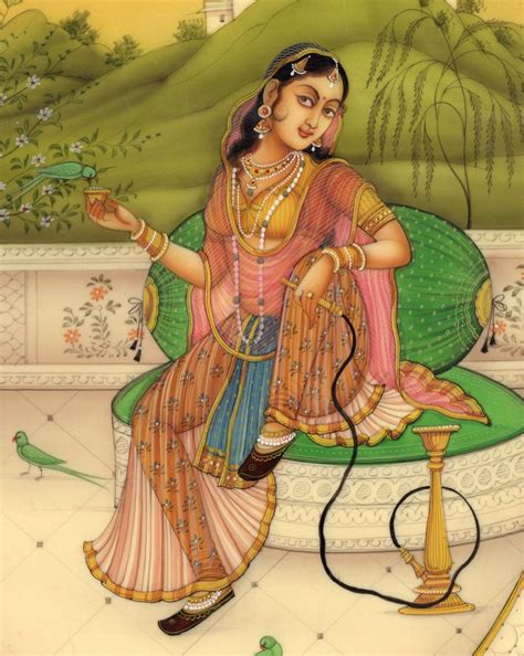 Indian Miniature Mughal Princess Watercolor Painting Handmade Mogul Portrait Art