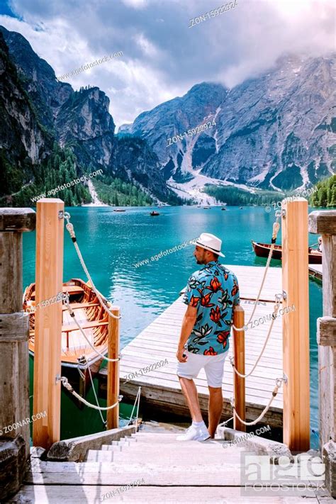 Guy Visit The Famous Lake Lago Di Braies Italy Pragser Wildsee In