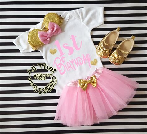 Pink Gold 1st Year One Year Old Birthday Tutu Outfits With Minnie Mouse