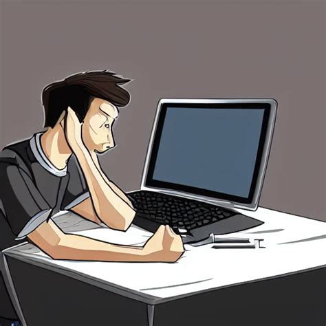 Depressed Programmer Looking At Computer Screen Hyper Realistic