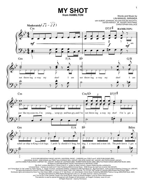 My Shot From Hamilton Easy Piano Print Sheet Music Now