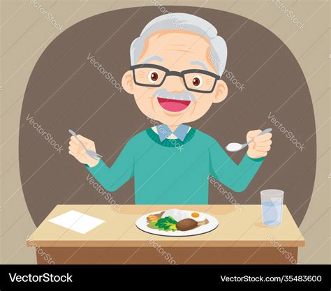 Elderly Man Happy Eating Food Royalty Free Vector Image