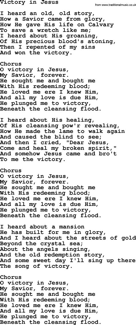 Baptist Hymnal Christian Song Victory In Jesus Lyrics With Pdf For