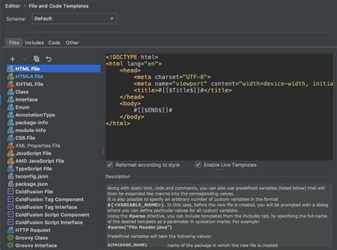 templates - intellij configuration html formatting does not work
