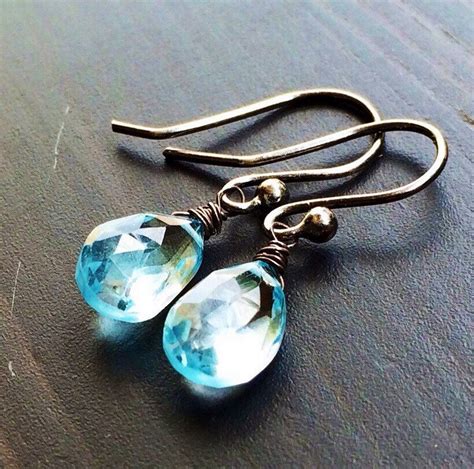 Natural Sky Blue Gemstone Drop Earrings Handcrafted Sterling Etsy