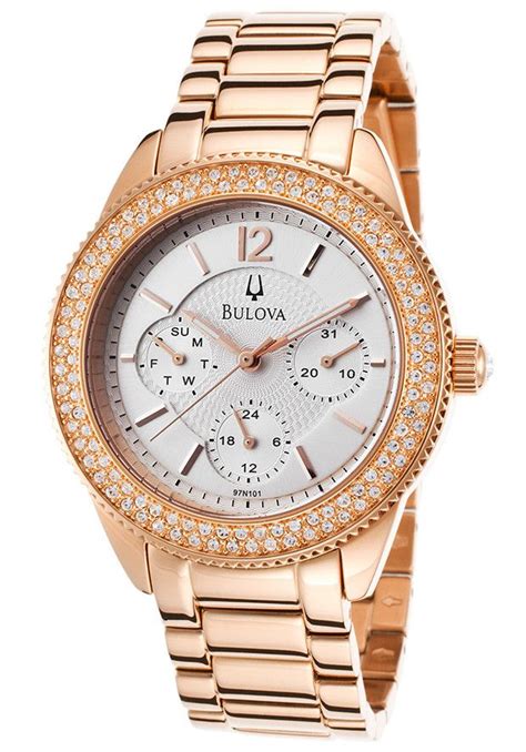 Bulova Multi Function Silver Dial Rose Gold Plated Ladies Watch 97n101