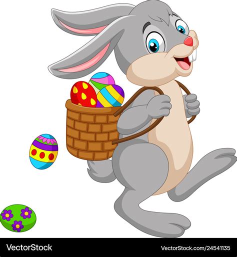 Cartoon Easter Bunny Carrying Basket Of An Easter Vector Image