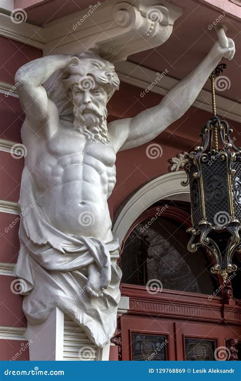 Antique Ancient God Marble Sculpture Muscular Man Detail Stock Image