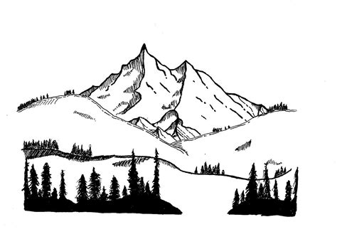 Mountains Mountain Wood Art Mural Wall Art Ink Pen Drawings