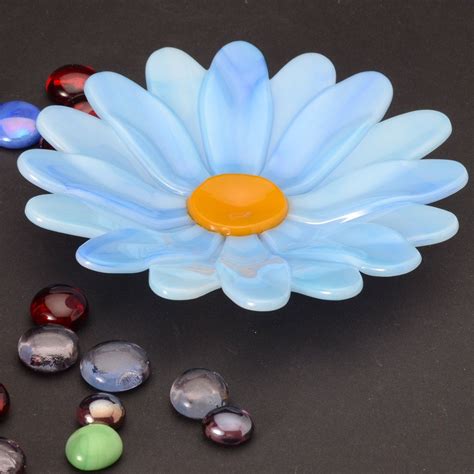 Blue Flower Dish Fused Glass 525 Diameter Fused Glass Fused Glass Dishes Fused Glass Bowl