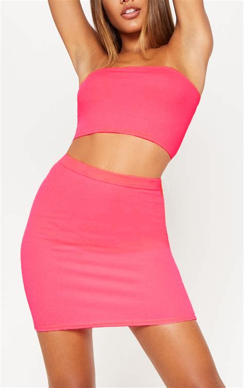 Neon Pink Bandeau Crop Top Tops Prettylittlething