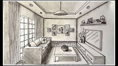 Drawing A Living Room In One Point Perspective Drawing A Living Room In