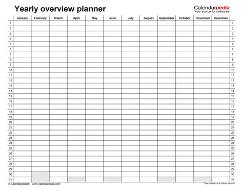 Printable Yearly Planner Template