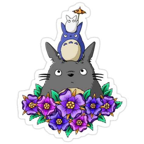 Totoro Tower And Flowers Stickers By Rageofthenerd Redbubble
