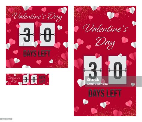 Valentinstag 14 Februar Noch 30 Tage Social Media Ads Set Stock Vektor