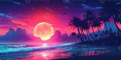 Aesthetic Beach Synthwave Retrowave Wallpaper With A Cool And Vibrant