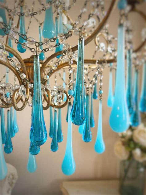 Antique Venetian Chandelier Murano Opaline Glass Drops Lorella Dia