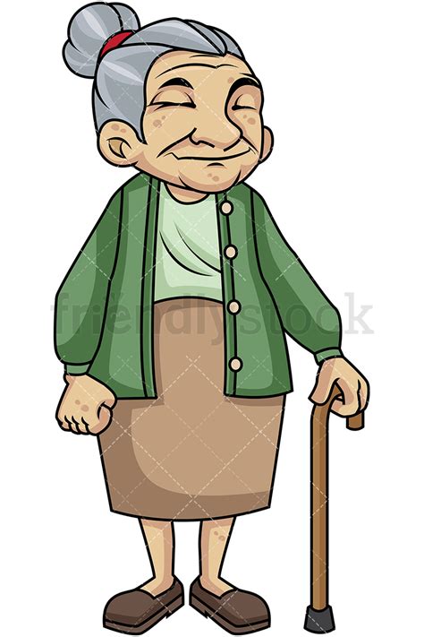 Download Old Woman With Walking Stick Cartoon Vector Clipart ...