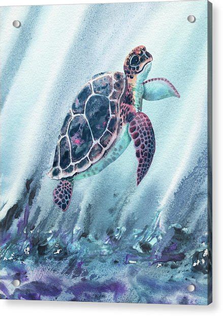 Sea Turtle Watercolor Painting Nature Art Painting Blue Painting